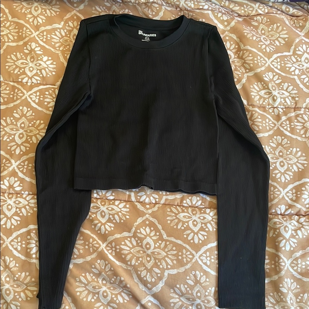 No Boundaries Black Fitted Crop Long Sleeve Tee